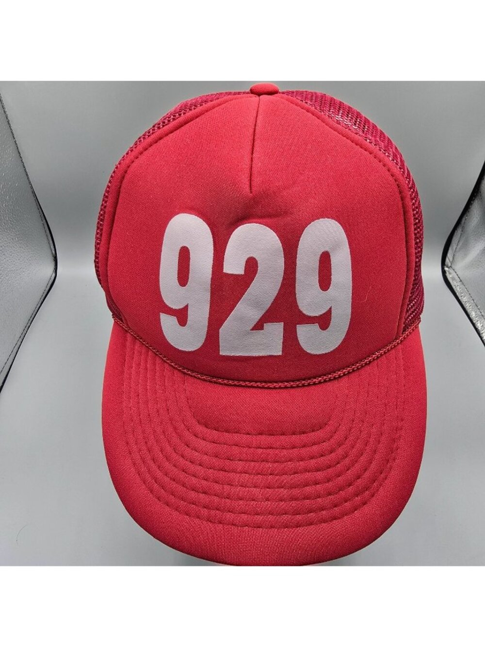 Vintage 1990s Distressed 929 Area Code Red Otto Snapback Mesh Back Trucker Hat